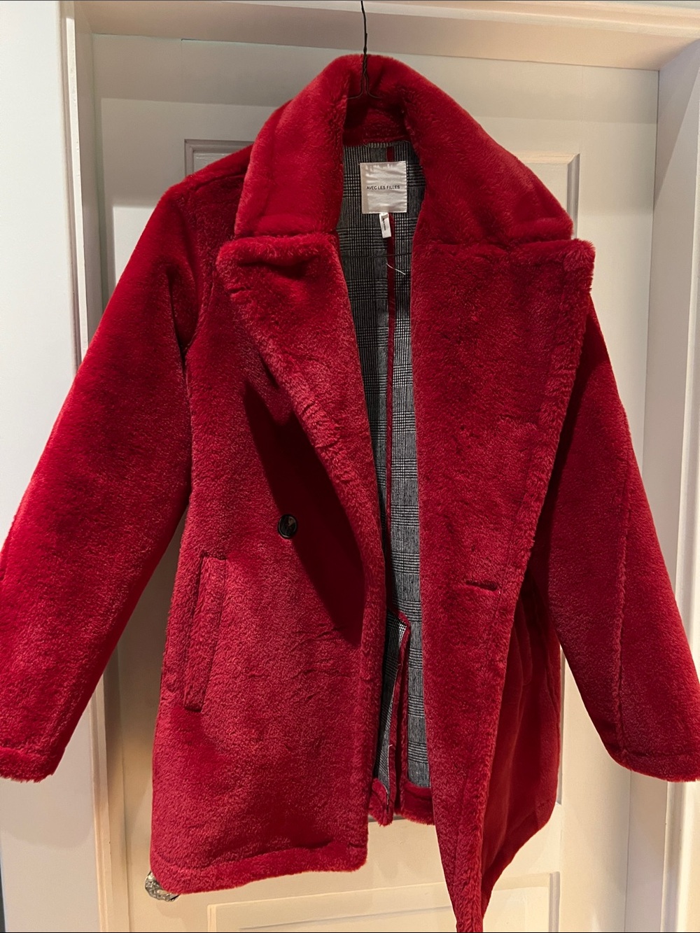 Avec Les Filles Deep Red Teddy Jacket with Notch Collar